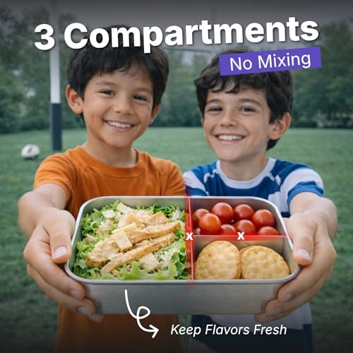 Stainless Steel Bento Box, Small 850ml Metal Lunch Box for Kids & Adults, 29oz Leak-Proof, No Mix up Lunch Food Container with Removable Divider & Sauce contain